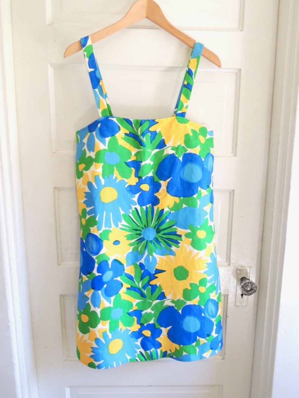 J. Crew Blue & Yellow Morning Floral Linen Blend Shift Dress 6 *Runs L